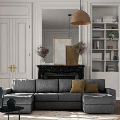 Canapé en U convertible en tissu tramé - gris restanque