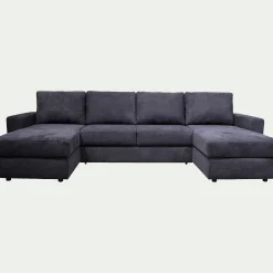 Canapé en U convertible en tissu tramé - bleu calabrun