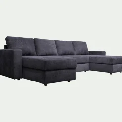 Canapé en U convertible en tissu tramé - bleu calabrun