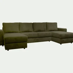 Canapé en U convertible en velours côtelé - vert cèdre