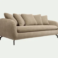 Canapé fixe 3 places en tissu doux tramé - beige