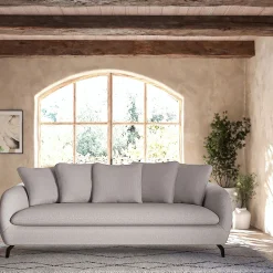 Canapé fixe 4 places en tissu tramé piétement noir - beige roucas