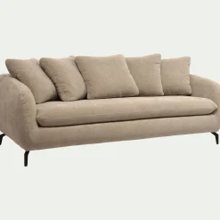 Canapé fixe 4 places en tissu doux tramé - beige