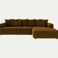 Canapé grand angle droit fixe en tissu velours - bronze