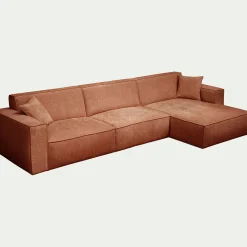 Canapé grand angle droit fixe en tissu tramé - brun rustrel