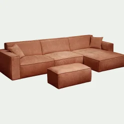 Canapé grand angle droit fixe en tissu tramé - brun rustrel