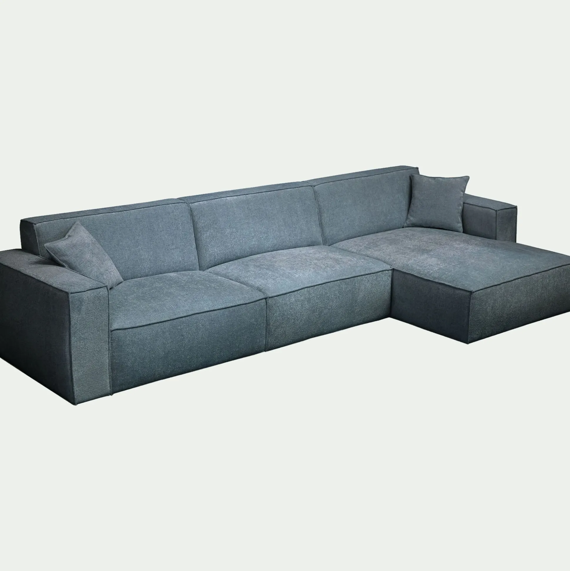 Canapé grand angle droit fixe en tissu tramé - bleu