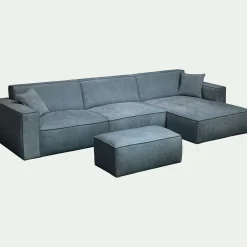 Canapé grand angle droit fixe en tissu tramé - bleu