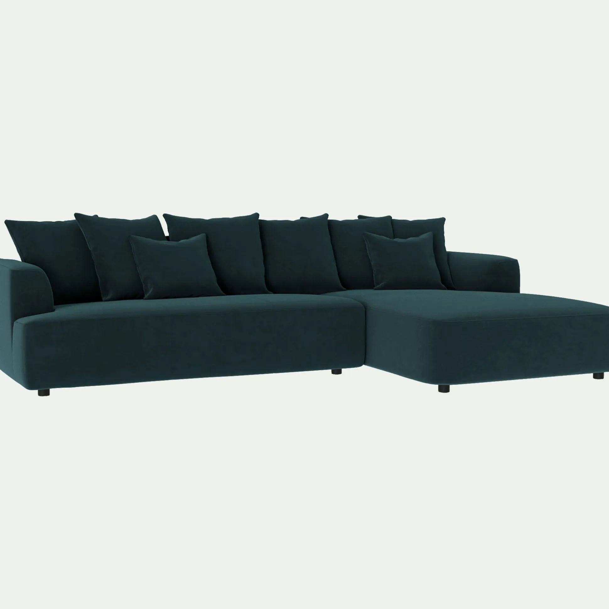 Canapé grand angle droit fixe en tissu velours - bleu foncé