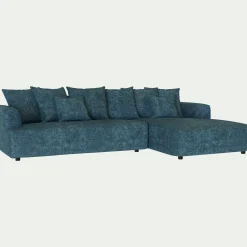 Canapé grand angle droit fixe en tissu Genesis - bleu figuerolles