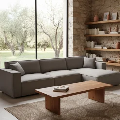 Canapé grand angle droit fixe en tissu tramé - gris borie