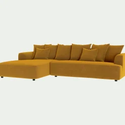 Canapé grand angle gauche fixe en tissu velours - vert sauge