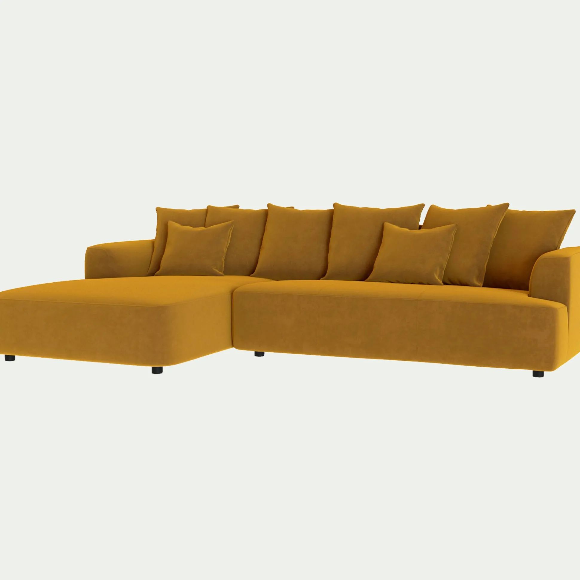 Canapé grand angle gauche fixe en tissu velours - vert sauge