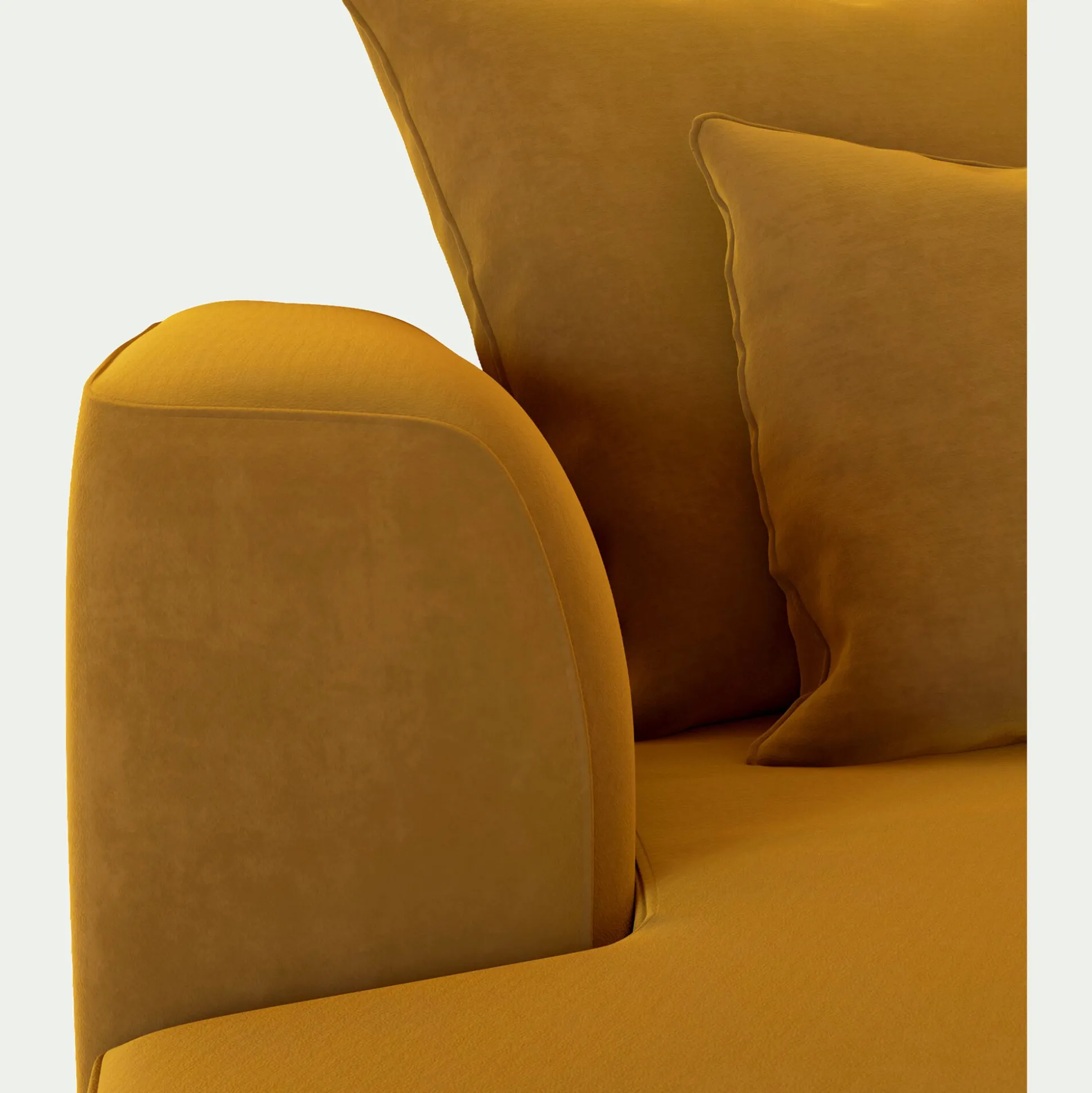 Canapé grand angle gauche fixe en tissu velours - vert sauge