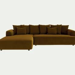 Canapé grand angle gauche fixe en tissu velours - bronze