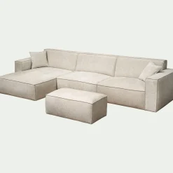 Canapé grand angle gauche fixe en tissu tramé - beige