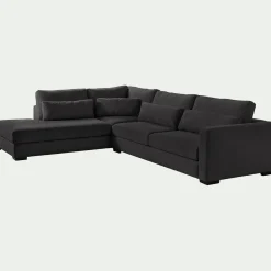 Canapé grand angle gauche fixe en tissu - gris anthracite