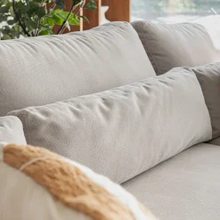 Canapé grand angle gauche fixe en tissu - beige roucas