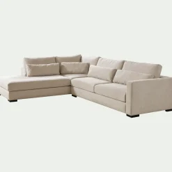 Canapé grand angle gauche fixe en tissu - beige roucas