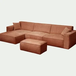 Canapé grand angle gauche fixe en tissu tramé - brun rustrel