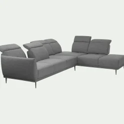 Canapé grand d'angle droit en tissu avec fonction avance-recul - gris restanque