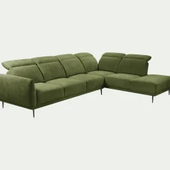 Canapé grand d'angle droit en tissu memphis avec fonction avance-recul - vert cèdre