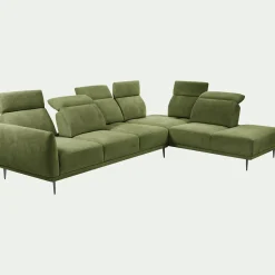 Canapé grand d'angle droit en tissu memphis avec fonction avance-recul - vert cèdre