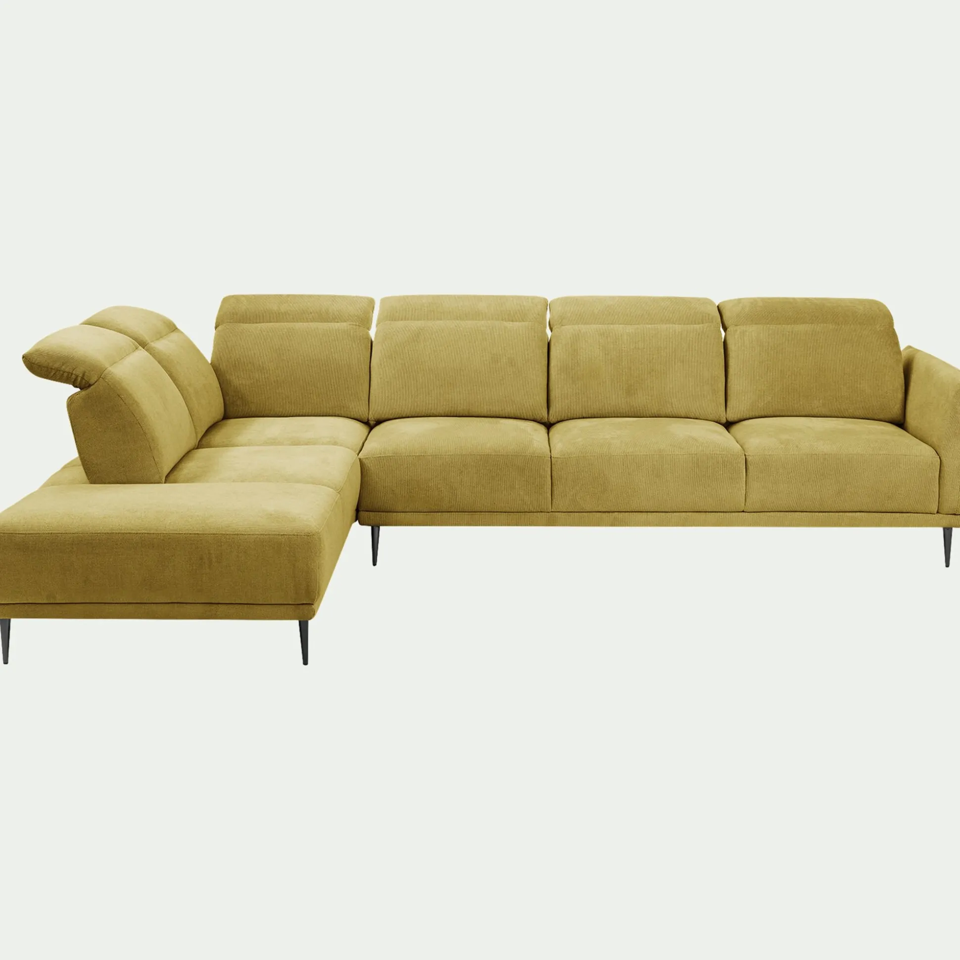Canapé grand d'angle gauche en tissu memphis avec fonction avance-recul - jaune argan