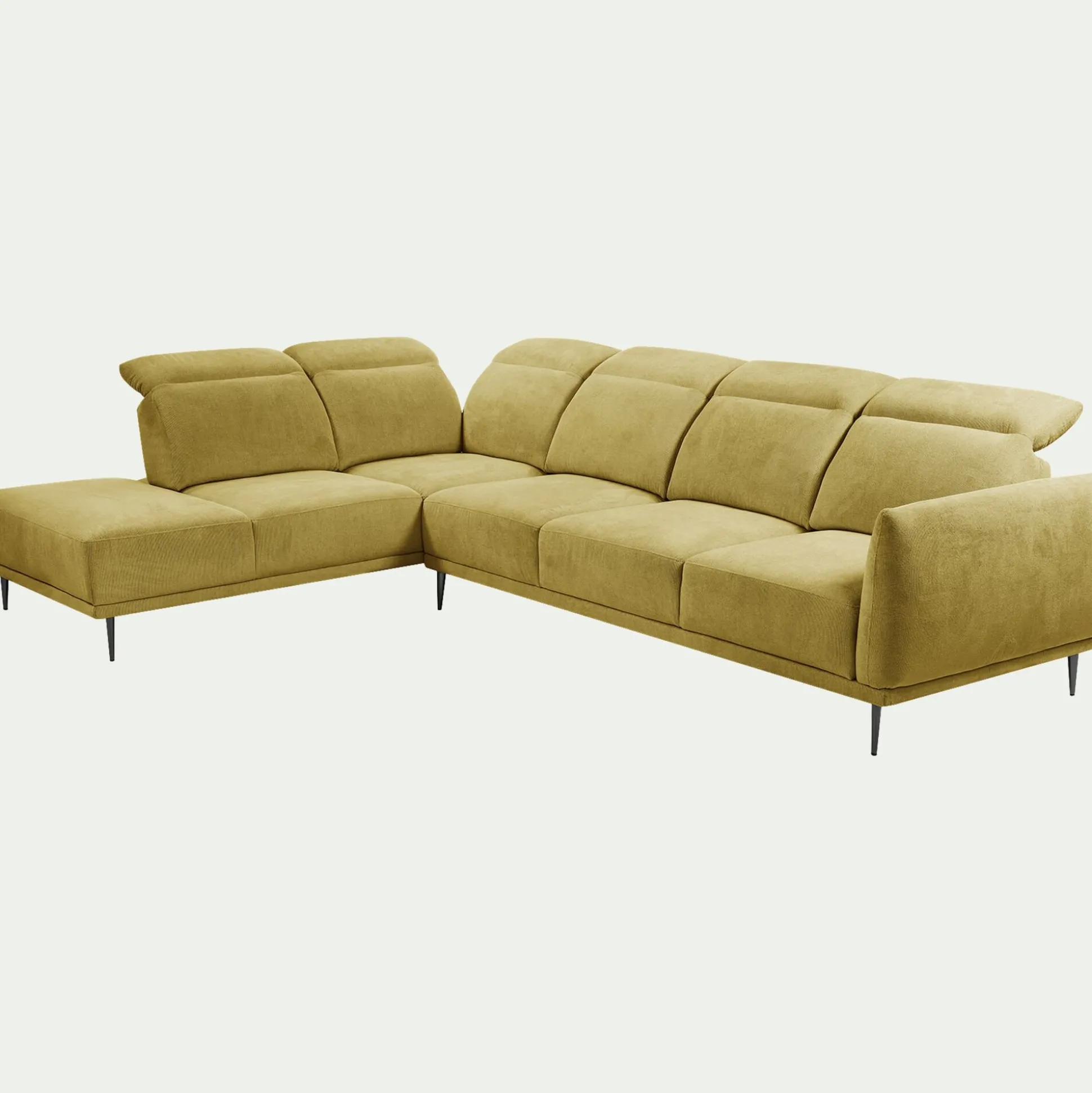Canapé grand d'angle gauche en tissu memphis avec fonction avance-recul - jaune argan
