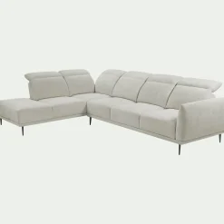 Canapé grand d'angle gauche en tissu memphis avec fonction avance-recul - beige roucas