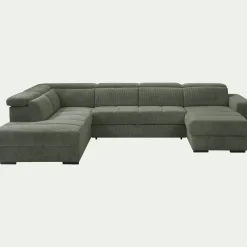 Canapé panoramique convertible avec méridienne gauche en tissu castello - vert cèdre