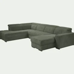 Canapé panoramique convertible avec méridienne gauche en tissu castello - vert cèdre