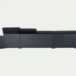 Canapé panoramique convertible avec méridienne droite en tissu doux - bleu calabrun