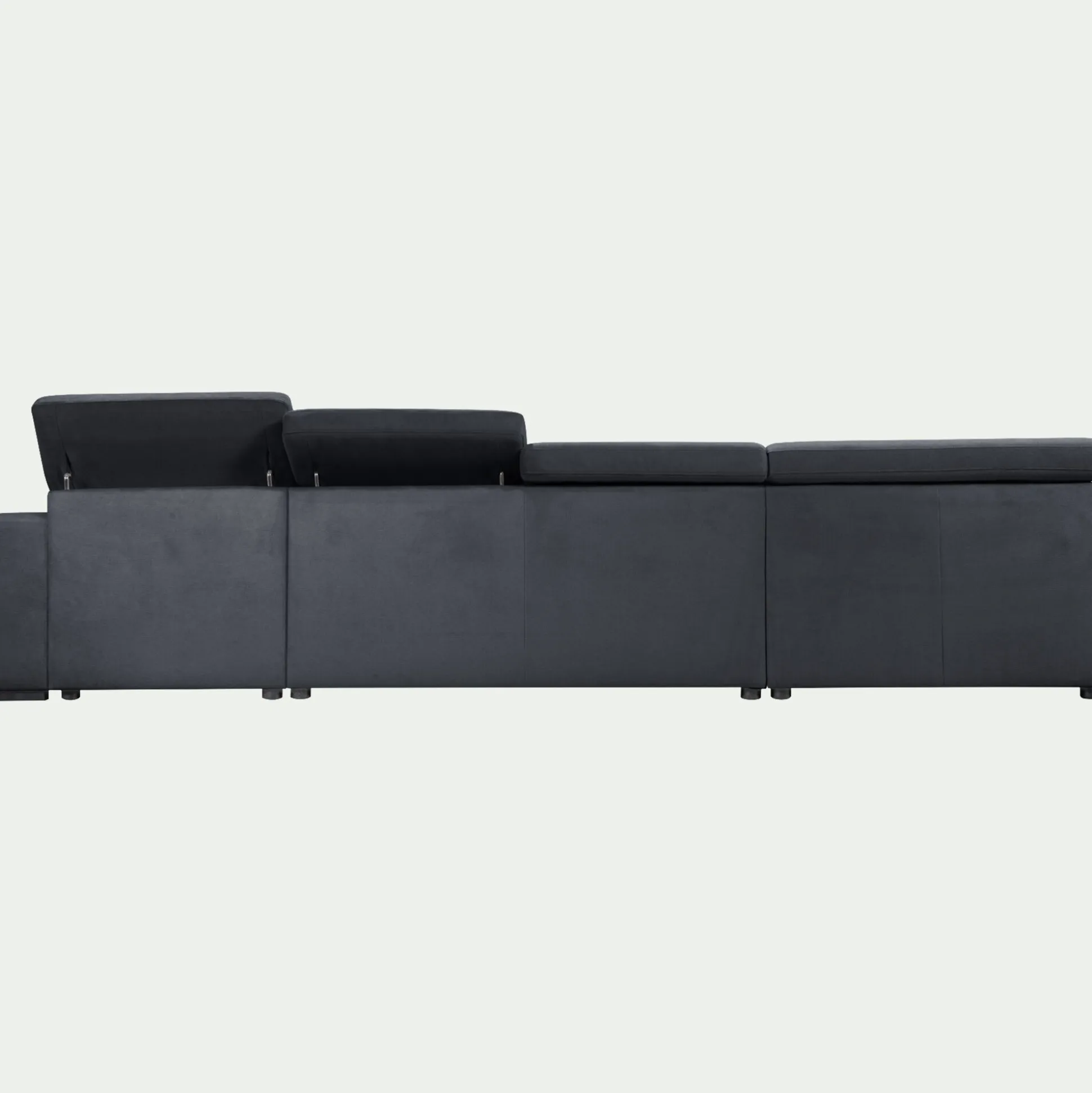 Canapé panoramique convertible avec méridienne droite en tissu doux - bleu calabrun