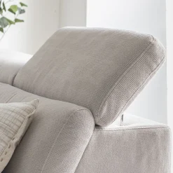 Canapé panoramique convertible avec méridienne gauche en tissu doux - beige