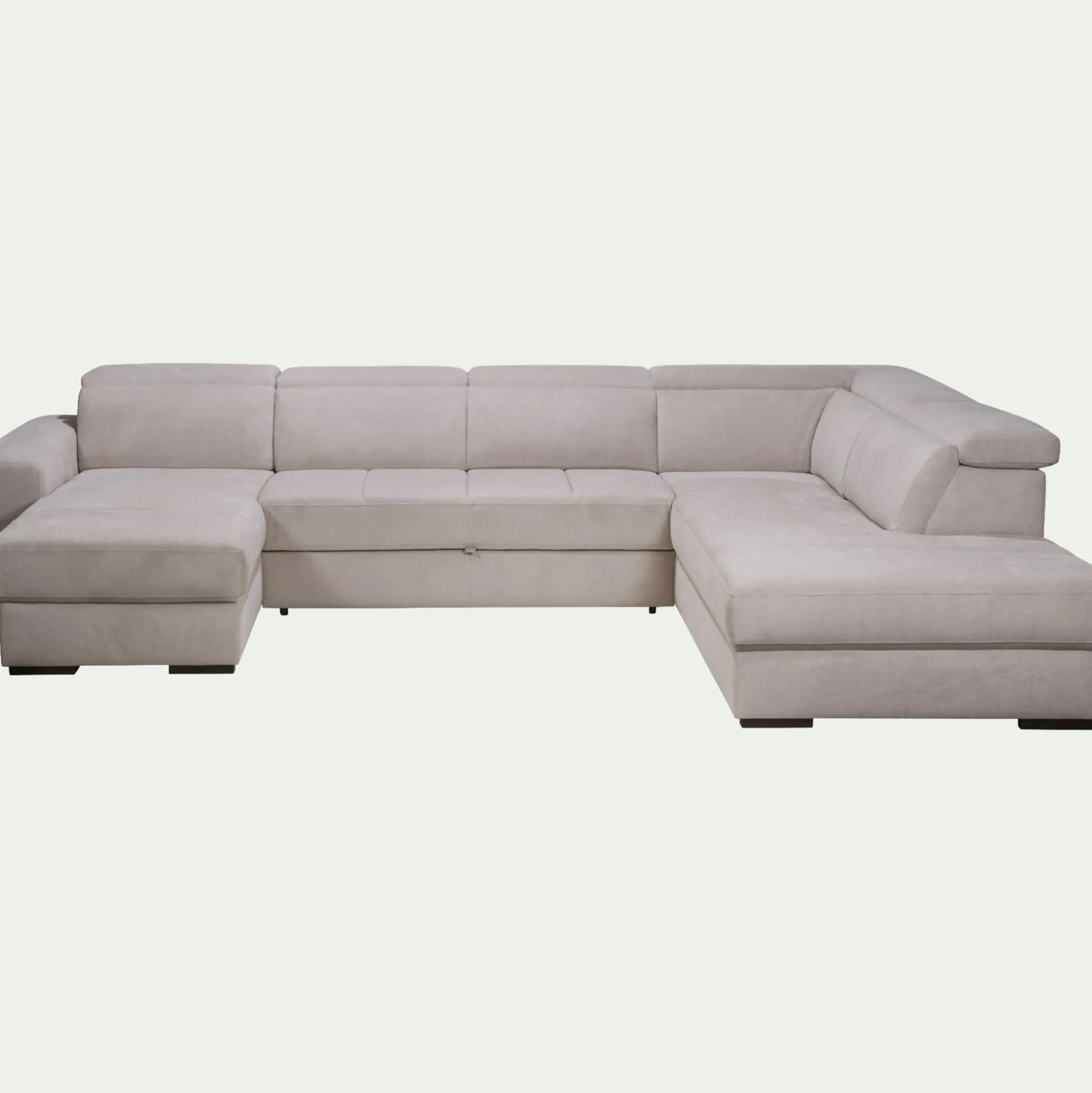 Canapé panoramique convertible avec méridienne gauche en tissu doux - beige