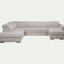 Canapé panoramique convertible avec méridienne droite en tissu doux - beige