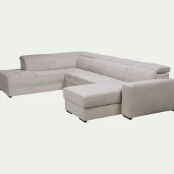 Canapé panoramique convertible avec méridienne droite en tissu doux - beige