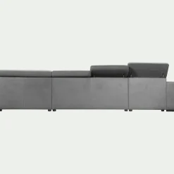 Canapé panoramique convertible avec méridienne gauche en tissu doux - gris