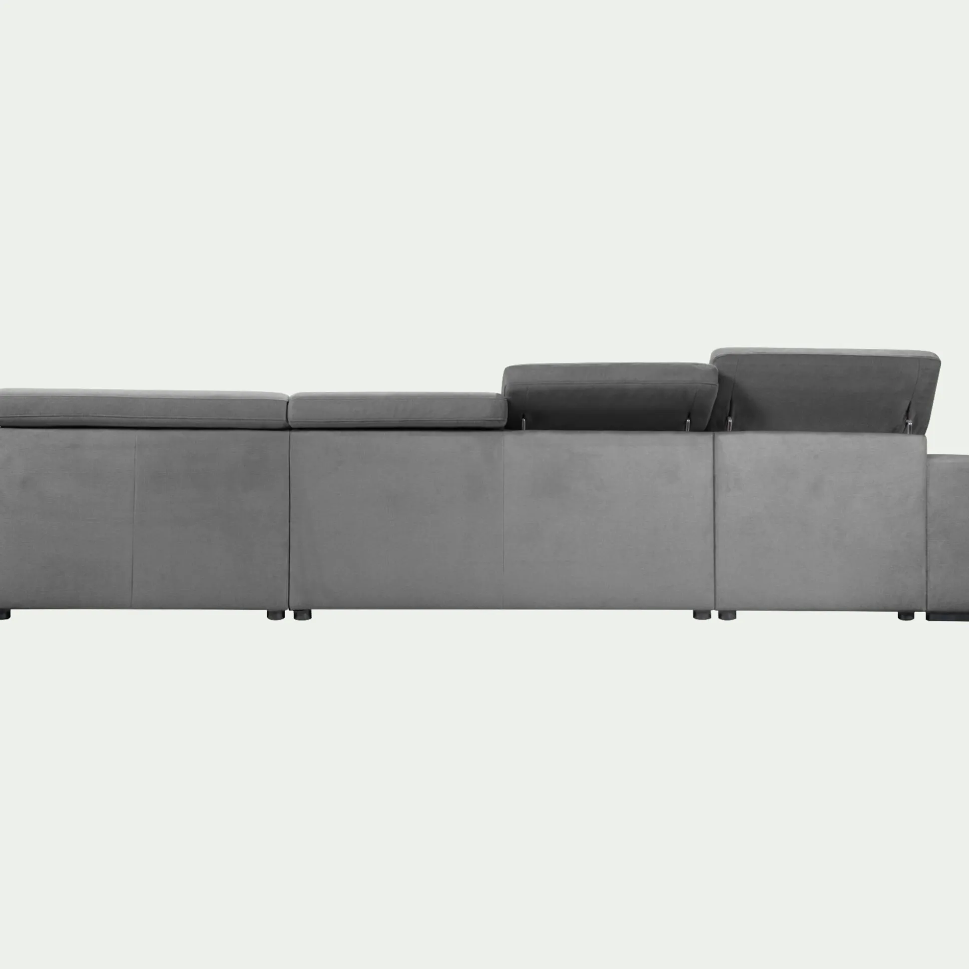 Canapé panoramique convertible avec méridienne gauche en tissu doux - gris