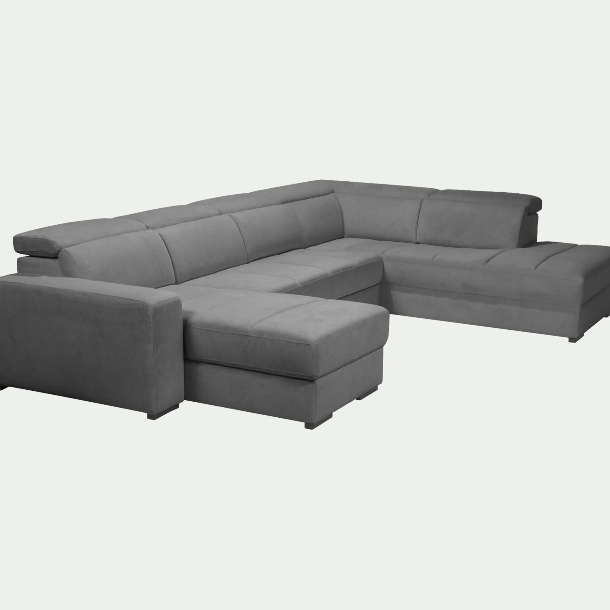 Canapé panoramique convertible avec méridienne gauche en tissu doux - gris