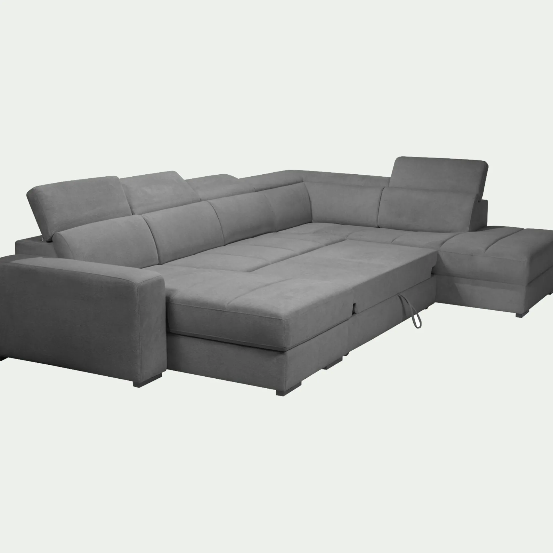 Canapé panoramique convertible avec méridienne gauche en tissu doux - gris