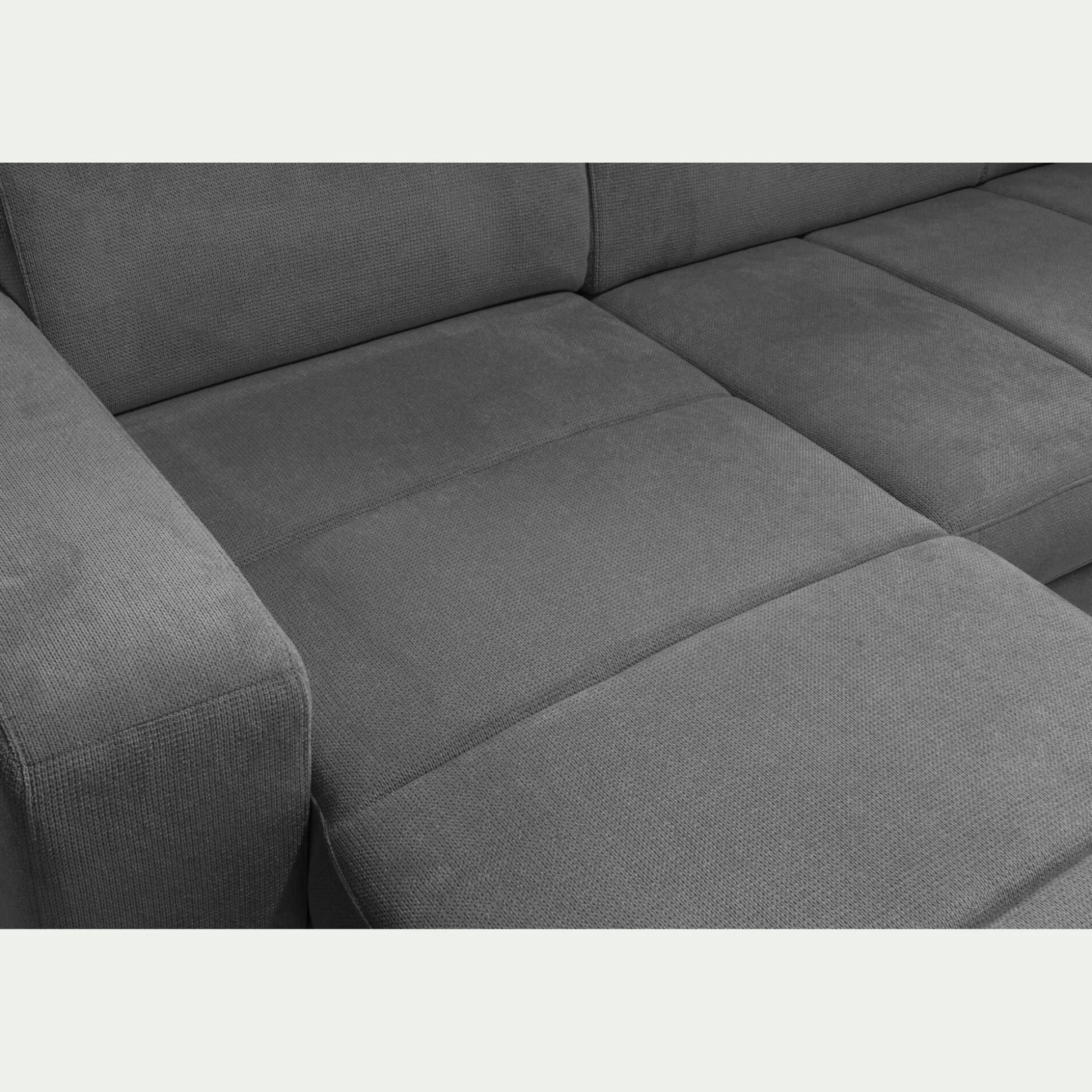 Canapé panoramique convertible avec méridienne gauche en tissu doux - gris