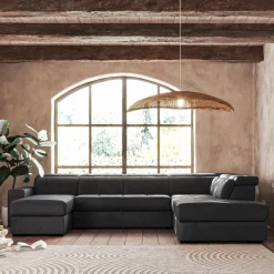 Canapé panoramique convertible avec méridienne gauche en tissu doux - gris ardoise