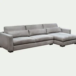 Canapé petit angle chaise longue droite fixe en tissu Bloq - gris
