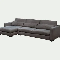 Canapé petit angle chaise longue gauche fixe en tissu Bloq - gris anthracite