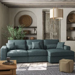 Canapé petit angle droit fixe en tissu chenille benjo - bleu calaluna