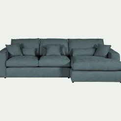 Canapé petit angle droit fixe en tissu chenille benjo - bleu calaluna