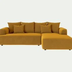 Canapé petit angle droit fixe en tissu velours - jaune argan