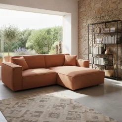 Canapé petit angle droit fixe en tissu genesis - brun rustrel